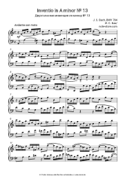 Noten, Akkorde Johann Sebastian Bach - Inventio in A minor № 13, BWV 784